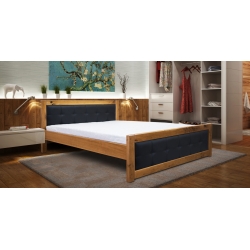 Drewniane łóżko LEONI 160×200 cm dębowe dwa panele w tkaninie w stylu loftowym