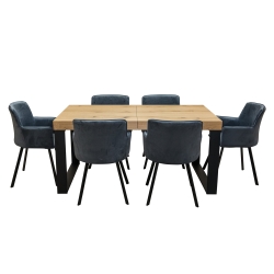ZESTAW MEBLI: Designerski Stół SJ51 140/80 + 40 cm, rozkładany + 6 krzeseł KW101. STYL LOFT