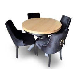 ZESTAW MEBLI: Stół okrągły LOFT 100 + 2×40 cm + 4 krzesła KW100 z kołatką