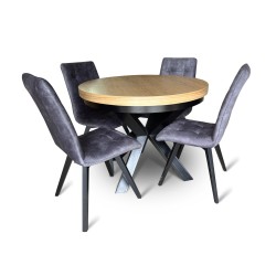 ZESTAW MEBLI: Stół okrągły LOFT 100 + 2×40 cm + 4 krzesła KW110