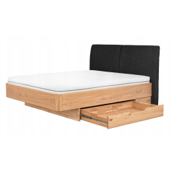 Łóżko sypialniane, łóżko z szufladą 180x200 cm Moreno drewno dębowe + tapicerowany zagłówek