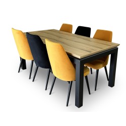 Stół z krzesłami, stół rozkładany Pablo 160/90 + 40 cm + 6 krzeseł KJ Kubełek Olo