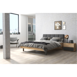 Łóżko sypialniane, łóżko dębowe 180×200 cm Teramo z tapicerowanym zagłówkiem i metalową nogą
