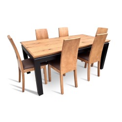 Stół z krzesłami, stół rozkładany 160/90 + 2×40 cm Pablo + 6 krzeseł Kama KJ28