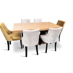 Stół z krzesłami, stół rozkładany 160/90 + 2×40 cm SJ80 + 6 krzeseł KW100