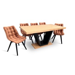 Zestaw do salonu stół z krzesłami styl loft stół rozkładany SJ80 160/90 + 2x40 cm wkładka