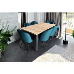 ZESTAW MEBLI: Designerski Stół rozkładany Forte Artisan 160/90 + 4x 50 cm + 8 krzeseł Pepitka