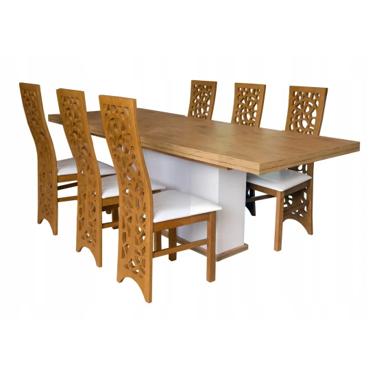 Stół rozkładany SJ10 180/88 cm + 50 cm wkładka + 6 Krzeseł KW76 drzewko