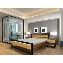 Zestaw mebli do sypialni: łóżko metalowe 140x200 cm + szafki nocne 1S1P Karmel, loft