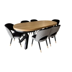 ZESTAW MEBLI: Stół okrągły LOFT 100 + 2x50 cm + 6 krzeseł KW112 Pepitka
