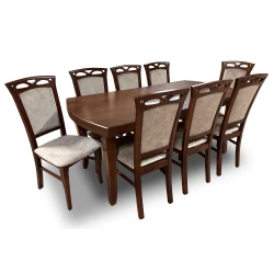 Stół z krzesłami, stół rozkładany 180/90 + 50 cm Kacper + 8 x krzesło KW143