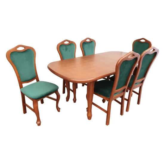 ZESTAW MEBLI: Stół rozkładany 160/90 + 2x40 cm Ludwik + 6 krzeseł KJ67 tkanina plamoodporna