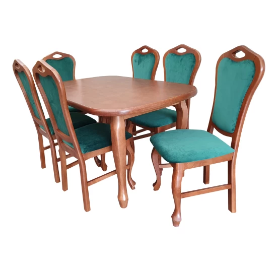 ZESTAW MEBLI: Stół rozkładany 160/90 + 2x40 cm Ludwik + 6 krzeseł KJ67 tkanina plamoodporna
