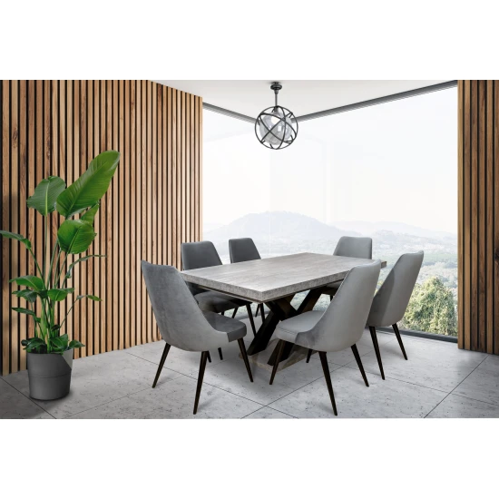 Zestaw do jadalni: Stół rozkładany SJ74 160/90 + 2x40 cm + 6 krzeseł KJ Kubełek OLO