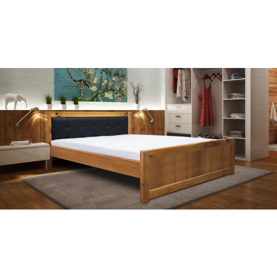 Drewniane łóżko dębowe LEONI 160/200 jeden panel w skórze naturalnej
