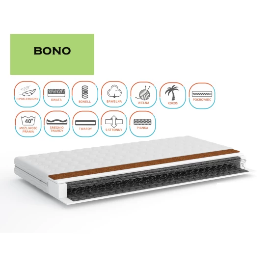 Materac BONO dwustronny, hipoalergiczny, bonel 160x 200 cm