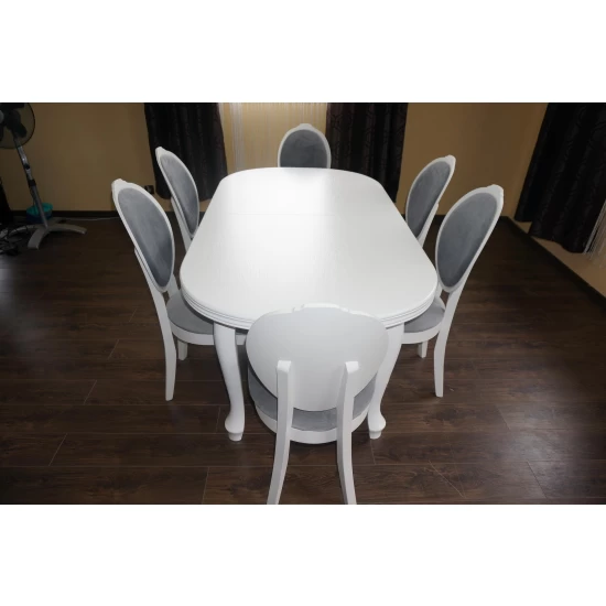 ZESTAW MEBLI: Stół okrągły LUDWIK 160/90 + 2x40 cm + 6 Krzeseł WERA