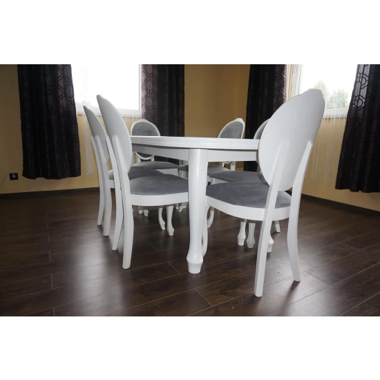 ZESTAW MEBLI: Stół okrągły LUDWIK 160/90 + 2x40 cm + 6 Krzeseł WERA