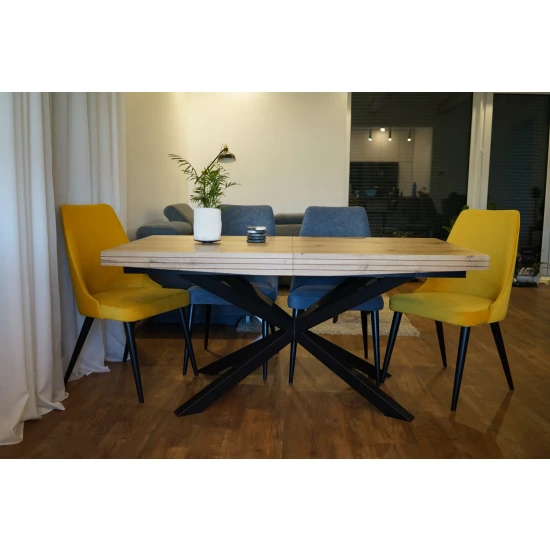 Stół rozkładany SJ50 160/88 + 2x40 cm wkładka + 4 krzesła KJ kubełek OLO