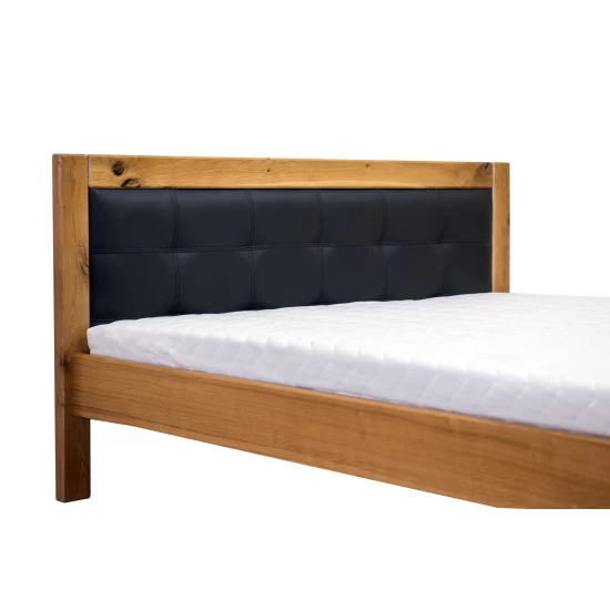 Drewniane łóżko dębowe LEONI 160/200 jeden panel w skórze naturalnej