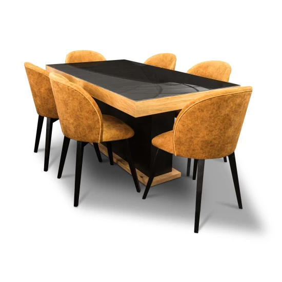 ZESTAW: Stół rozkładany ST10 + Lacobel 160/90 + 2x40 cm + 6 krzeseł Cross