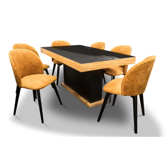 ZESTAW: Stół rozkładany ST10 + Lacobel 160/90 + 2x40 cm + 6 krzeseł Cross