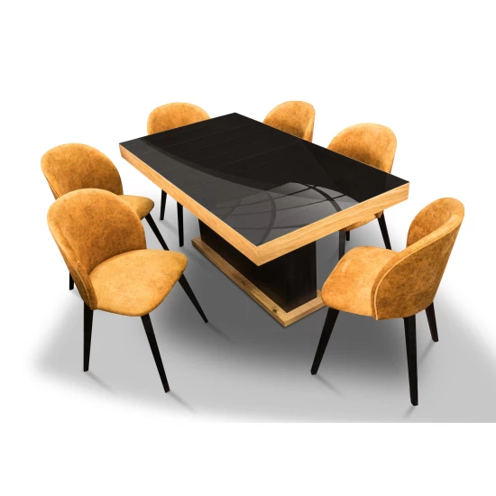 ZESTAW: Stół rozkładany ST10 + Lacobel 160/90 + 2x40 cm + 6 krzeseł Cross