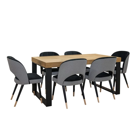 Designerski Stół SJ51 160/90 +40 cm wkładka + 6 krzeseł KW 112 Pepitka
