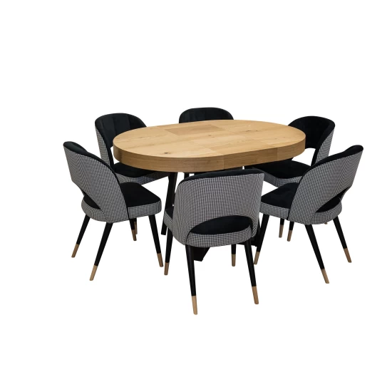 ZESTAW MEBLI : Designerski Stół SJ971, rozkładany 100/100 cm + wkładka + 6 krzesła KW112 Pepitka .Styl LOFT