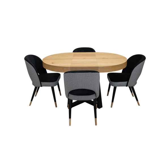 ZESTAW MEBLI : Designerski Stół SJ971, rozkładany 100/100 cm + 40 cm+ 4 krzesła KW112 Pepitka .Styl LOFT
