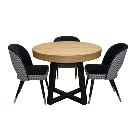 ZESTAW MEBLI : Designerski Stół SJ971, rozkładany 100/100 cm + 40 cm+ 4 krzesła KW112 Pepitka .Styl LOFT
