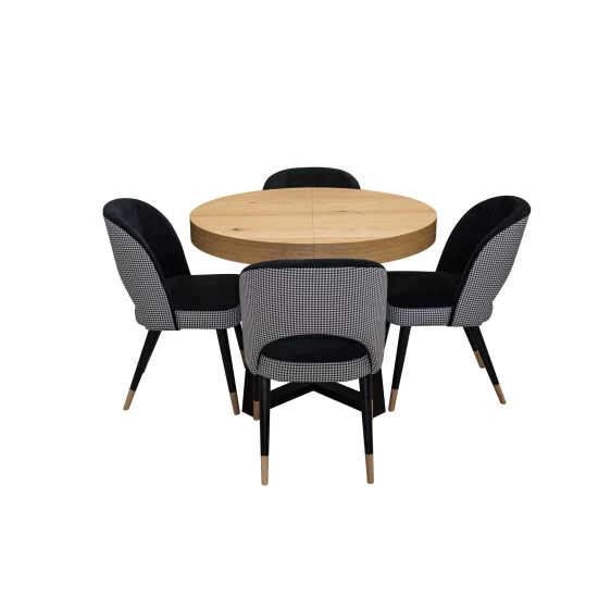 ZESTAW MEBLI : Designerski Stół SJ971, rozkładany 100/100 cm + 40 cm+ 4 krzesła KW112 Pepitka .Styl LOFT
