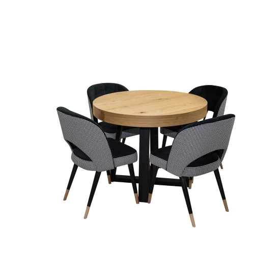 ZESTAW MEBLI : Designerski Stół SJ971, rozkładany 100/100 cm + 40 cm+ 4 krzesła KW112 Pepitka .Styl LOFT