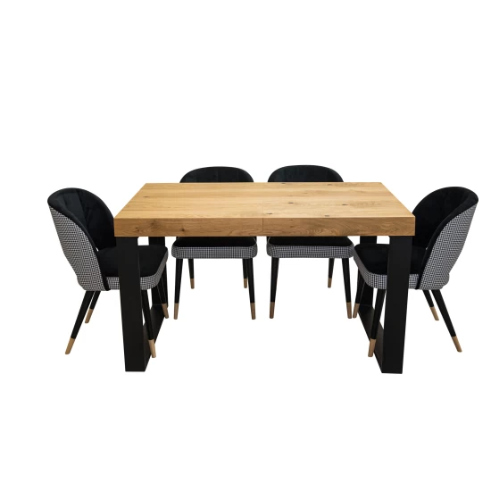 Designerski Stół rozkładany SJ51 140/80 + 40 cm wkładka + 6 krzeseł KW112 Pepitka