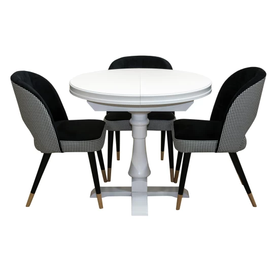 ZESTAW MEBLI: Stół okrągły Cezary 90 cm + 4 krzesła KW112 Pepitka