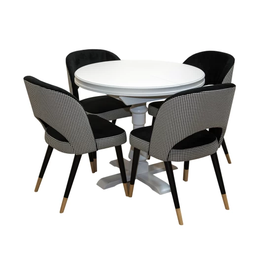 ZESTAW MEBLI: Stół okrągły Cezary 90 cm + 4 krzesła KW112 Pepitka