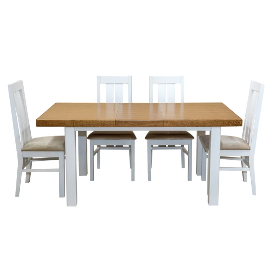 ZESTAW MEBLI: Stół SJ33 Mydełko 130/80 + 40 cm wkładka + 4 krzesła KJ20