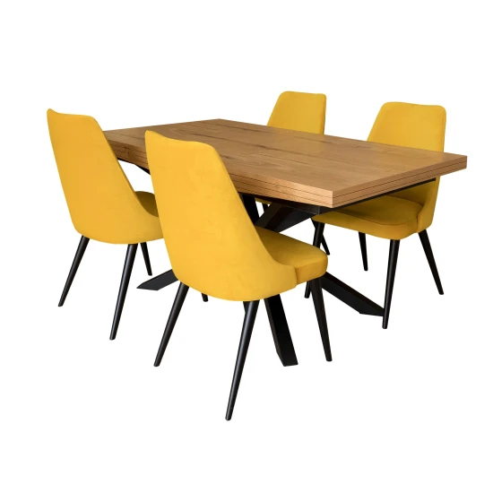 Stół rozkładany SJ50 160/88 + 2x40 cm wkładka + 4 krzesła KJ kubełek OLO