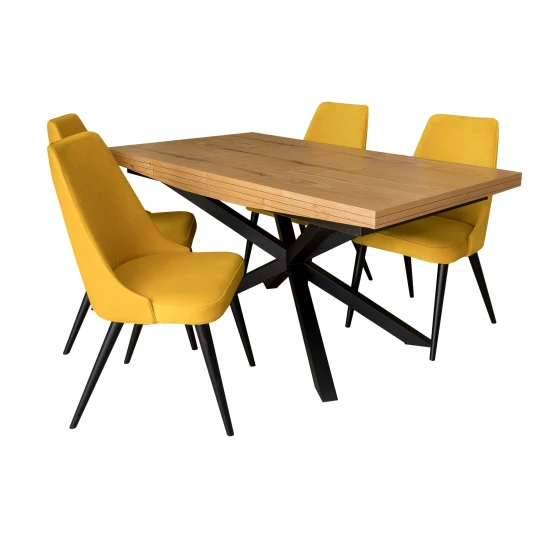 Stół rozkładany SJ50 160/88 + 2x40 cm wkładka + 4 krzesła KJ kubełek OLO