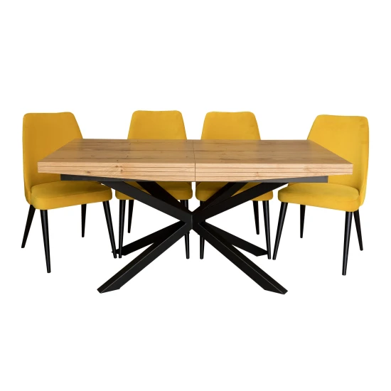 Stół rozkładany SJ50 160/88 + 2x40 cm wkładka + 4 krzesła KJ kubełek OLO
