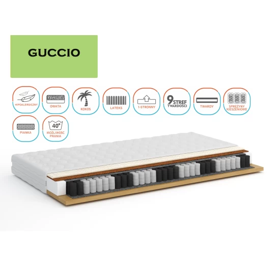 Materac GUCCIO jednostronny, sprężyny kieszeniowe, hipoalergiczny 160x 200 cm