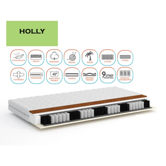 Materac HOLLY dwustronny, sprężyny kieszeniowe, hipoalergiczny 160x 200 cm