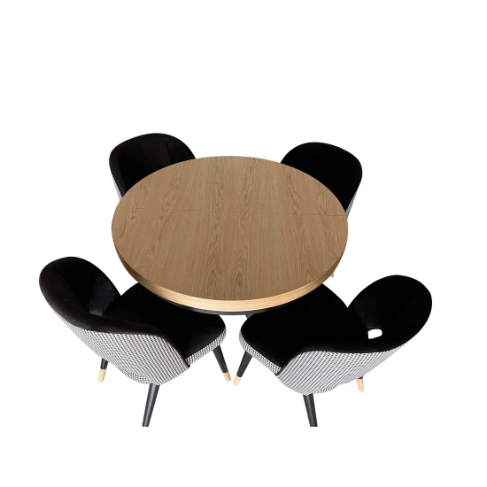 ZESTAW MEBLI: Stół okrągły LOFT 100 + 2x50 cm + 4 krzesła KW112 Pepitka
