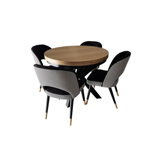 ZESTAW MEBLI: Stół okrągły LOFT 100 + 2x50 cm + 4 krzesła KW112 Pepitka
