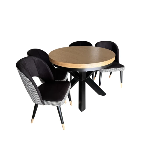 ZESTAW MEBLI: Stół okrągły LOFT 100 + 2x50 cm + 4 krzesła KW112 Pepitka