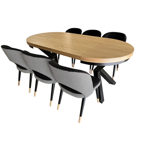 ZESTAW MEBLI: Stół okrągły LOFT 100 + 2x50 cm + 6 krzeseł KW112 Pepitka