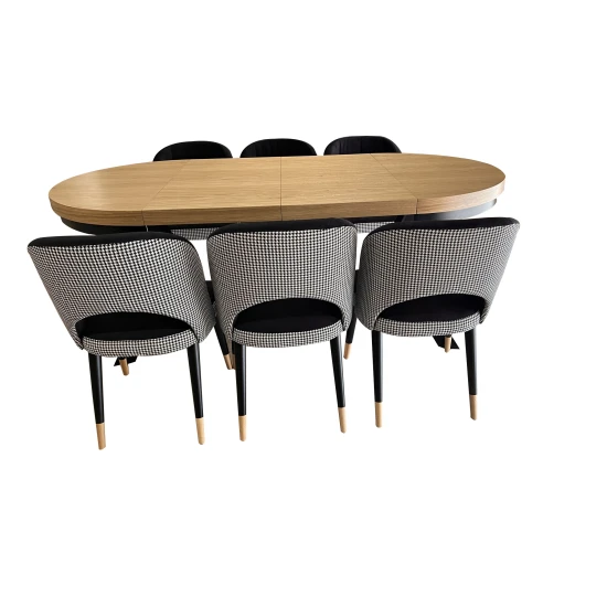 ZESTAW MEBLI: Stół okrągły LOFT 100 + 2x50 cm + 6 krzeseł KW112 Pepitka