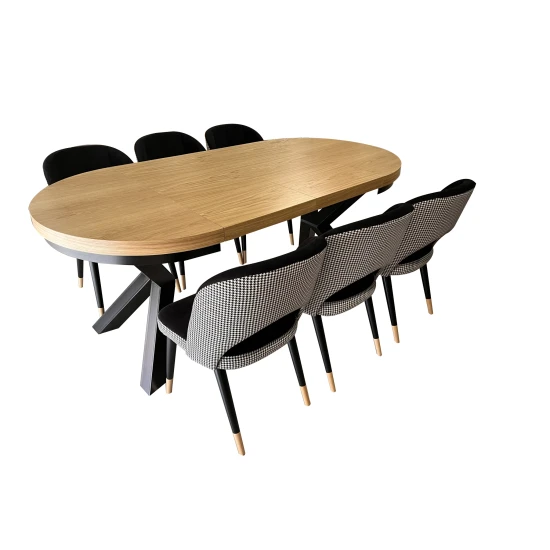 ZESTAW MEBLI: Stół okrągły LOFT 100 + 2x50 cm + 6 krzeseł KW112 Pepitka