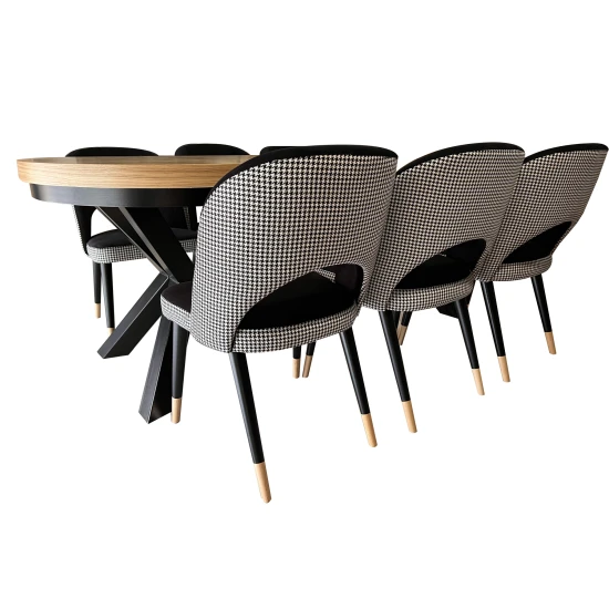 ZESTAW MEBLI: Stół okrągły LOFT 100 + 2x50 cm + 6 krzeseł KW112 Pepitka