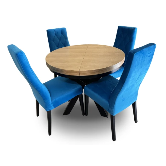 ZESTAW MEBLI: Stół okrągły LOFT 100 + 2x50 cm + 4 krzesła Wiktor J